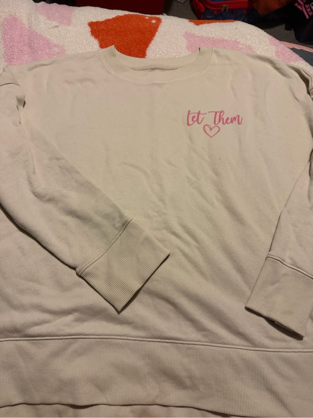 Time and Tru Cream Crewneck Sweatshirt with Pink Script